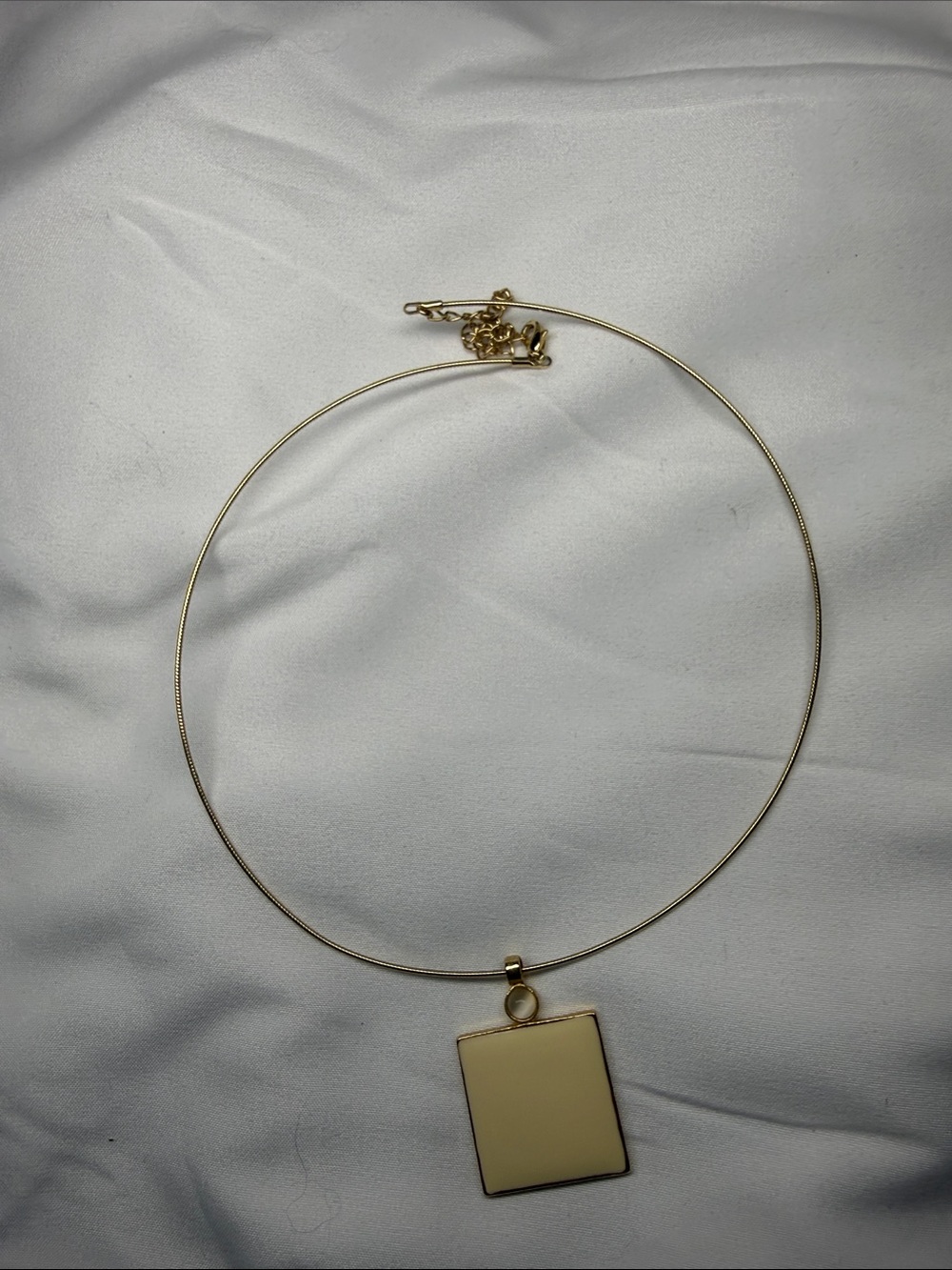Gold Choker Necklace with Cream Square Pendant